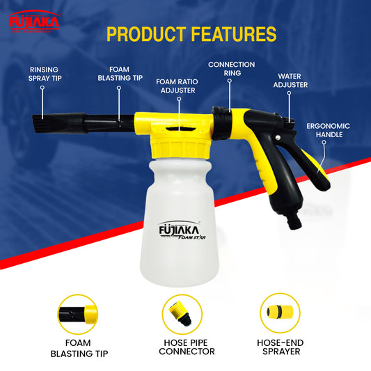 FUJIAKA Foam-Star, Foam Sprayer Multi Purpose (3in1) Heavy Duty Handheld Sprayer for Car Wash - 1 Litre - (Pack of 1)