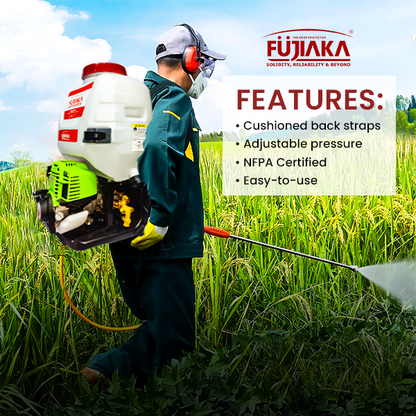 FUJIAKA SHAKTI 4S Knapsack Power Sprayer GX35 35CC 4 Stroke 25 Ltr tank | High Pressure Agricultural Back Pack Sprayer with JAPAN technology pump, Free 3 Head Nozzels, Hose Pipe, Sprayer Gun