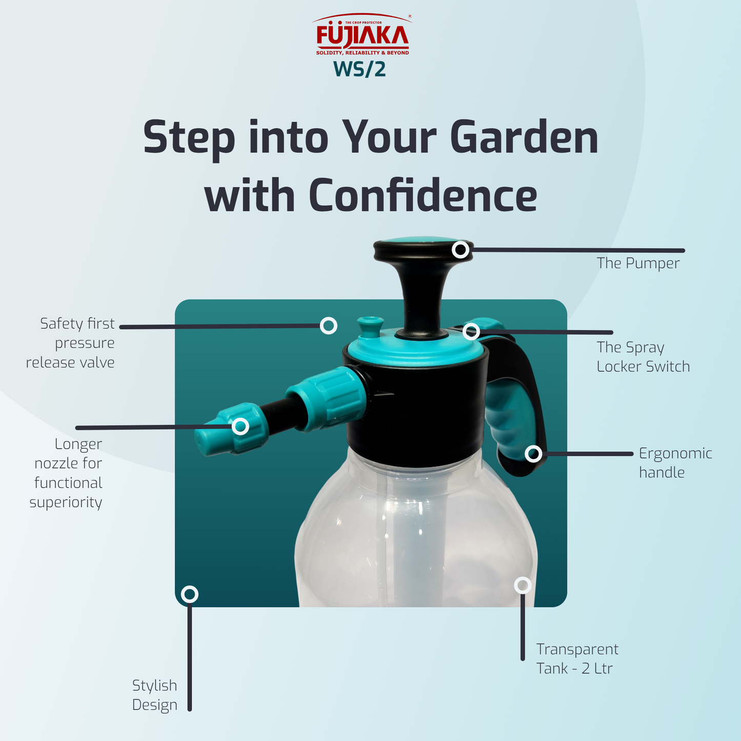 FUJIAKA WS/2.0, Handheld Garden Sprayer Pump for Gardening and Pest Control