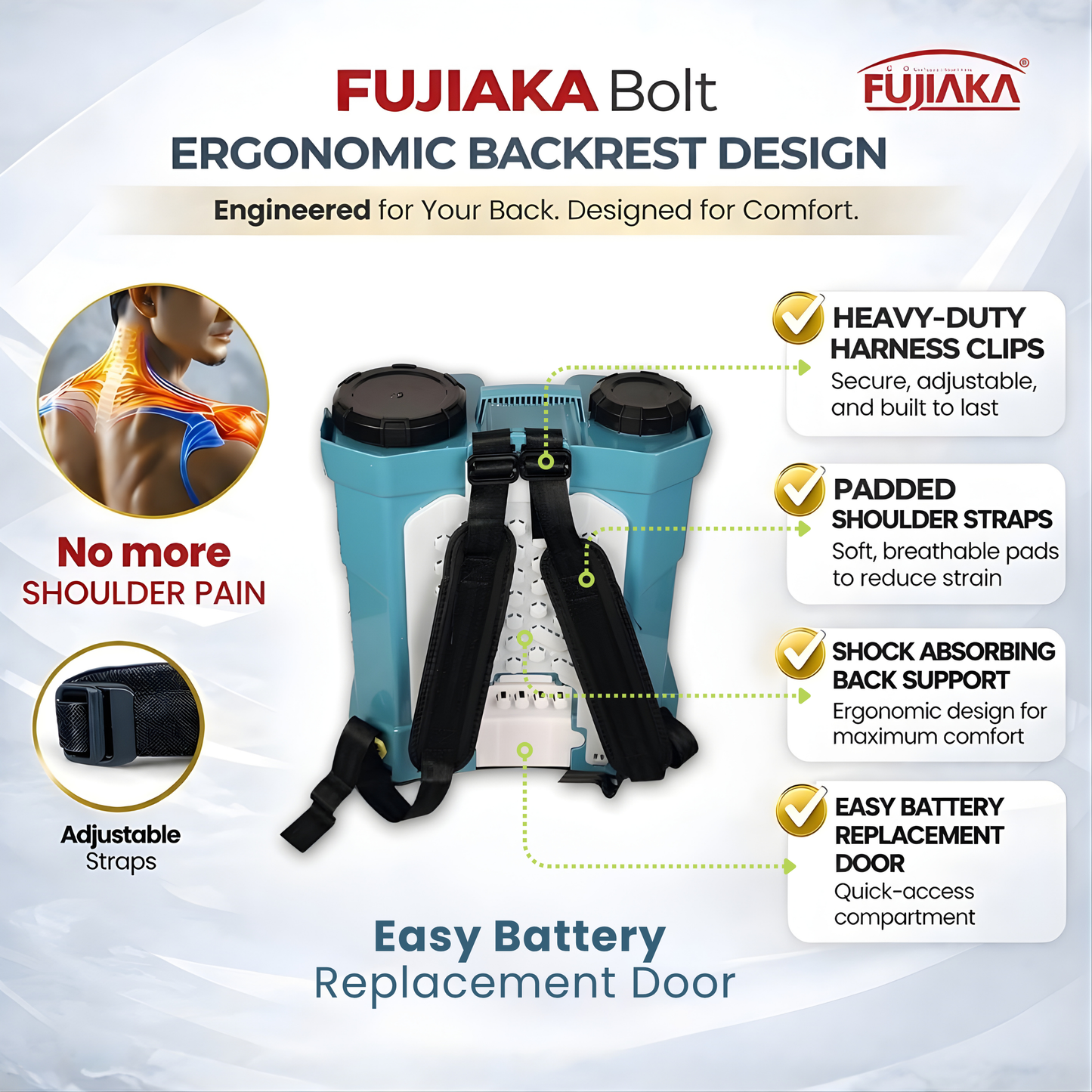 FUJIAKA BOLT, Battery Operated Agricultural Knapsack Sprayer -16 Litres