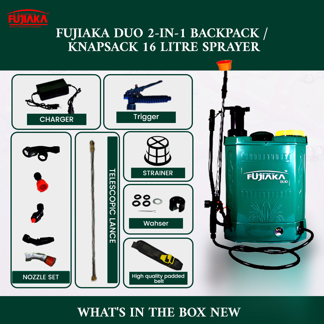 FUJIAKA DUO, 2-in-1, Battery Operated Agricultural Knapsack Sprayer-16 Litres