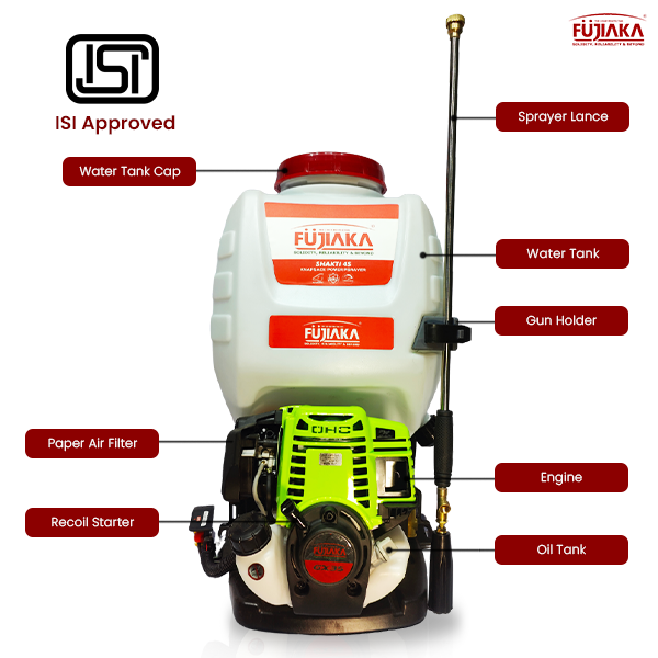 FUJIAKA SHAKTI 4S Knapsack Power Sprayer GX35 35CC 4 Stroke 25 Ltr tank | High Pressure Agricultural Back Pack Sprayer with JAPAN technology pump, Free 3 Head Nozzels, Hose Pipe, Sprayer Gun