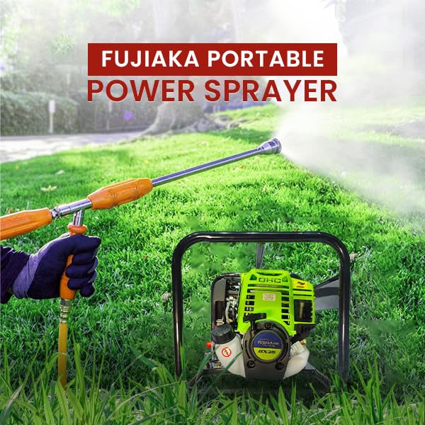 FUJIAKA Port FU-PH-768-4G, Portable Agricultural High-Pressure Portable Power Sprayer Pump with 4-Stroke Petrol Engine and 50 metre High Pressure Hose Pipe, Black (Pack of 1)