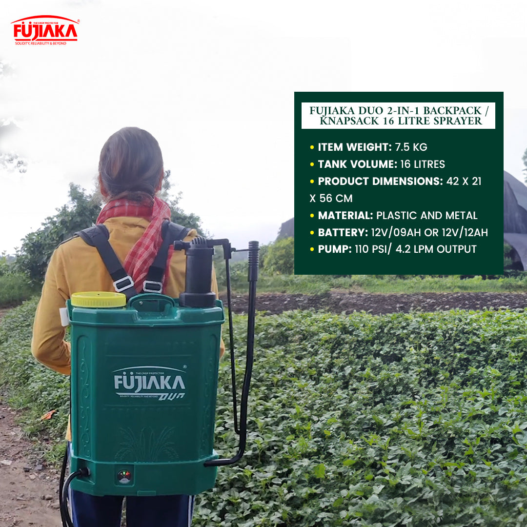 FUJIAKA DUO, 2-in-1, Battery Operated Agricultural Knapsack Sprayer-16 Litres