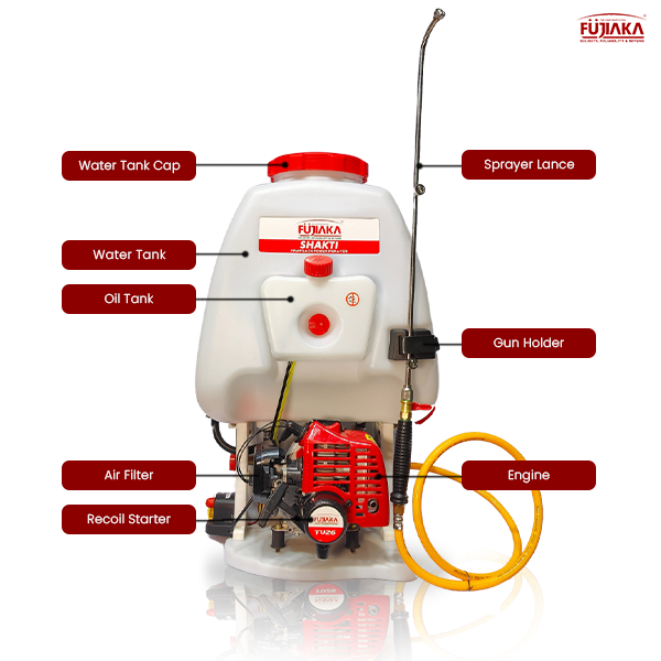 FUJIAKA Shakti, Knapsack/Backpack Power Sprayer Pump with 2-Stroke Petrol Engine for Agricultural, Professional Pest Control and Sanitising Use, 25 litres, Red (Pack of 1)