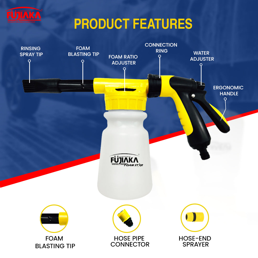 FUJIAKA Foam-Star, Foam Sprayer Multi Purpose (3in1) Heavy Duty Handheld Sprayer for Car Wash - 1 Litre - (Pack of 1)