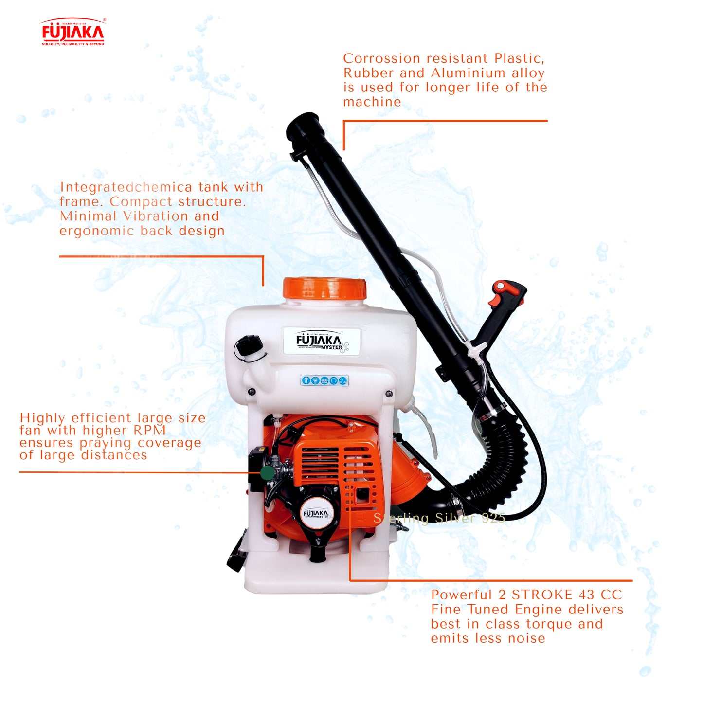 FUJIAKA MYSTER, Petrol Engine Operated-1.25kW 42.7 CC-2 Stroke, Backpack Knapsack Agricultural Power Blower Sprayer Pump